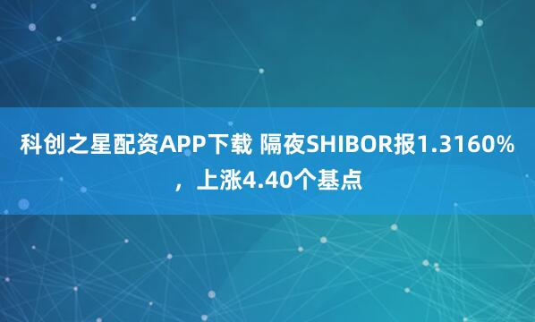 科创之星配资APP下载 隔夜SHIBOR报1.3160%，上涨4.40个基点